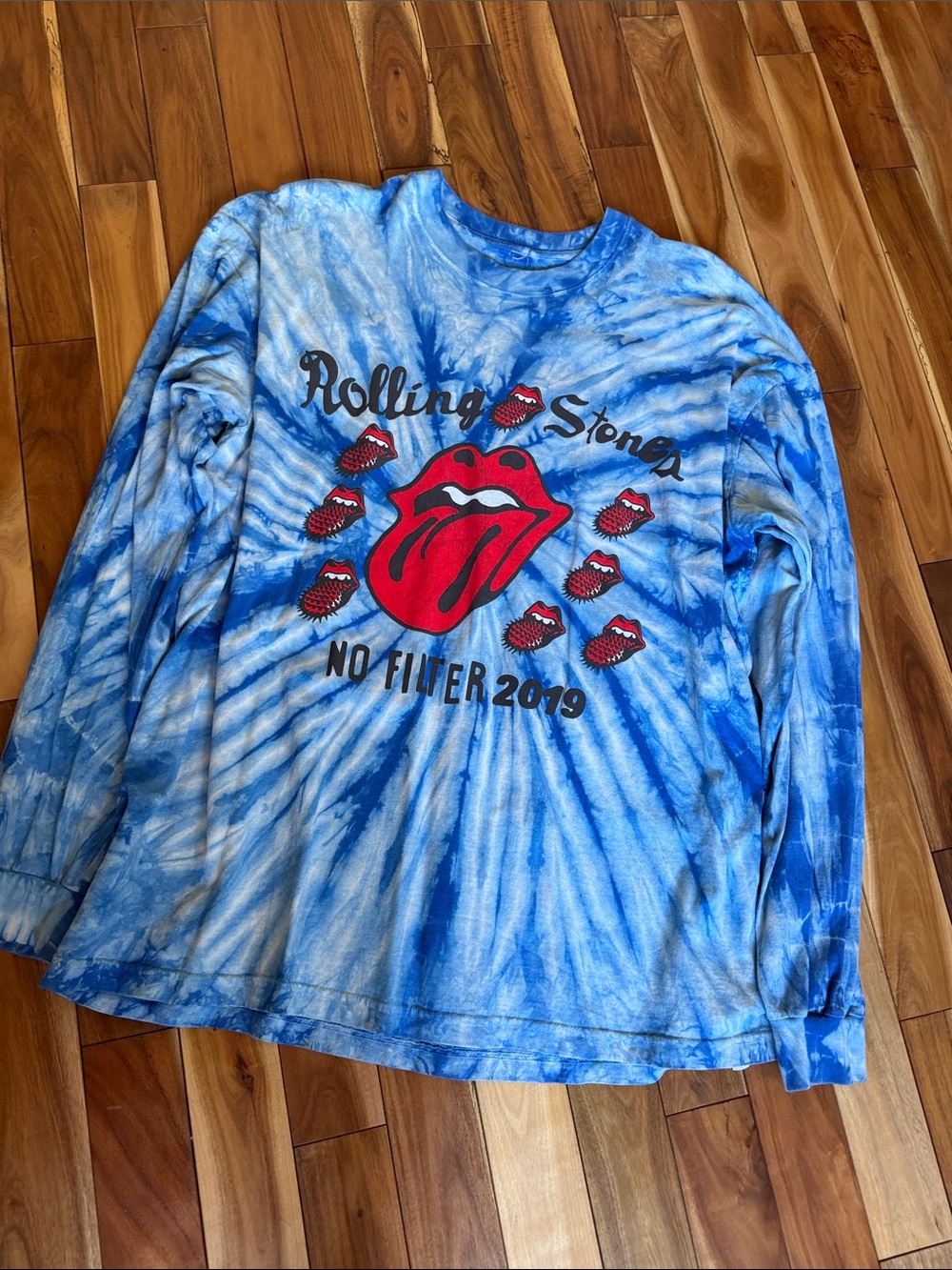 Cactus Plant Flea Market Blue Tie-Dye Long Sleeve Tee with Red Tongue Graphic
